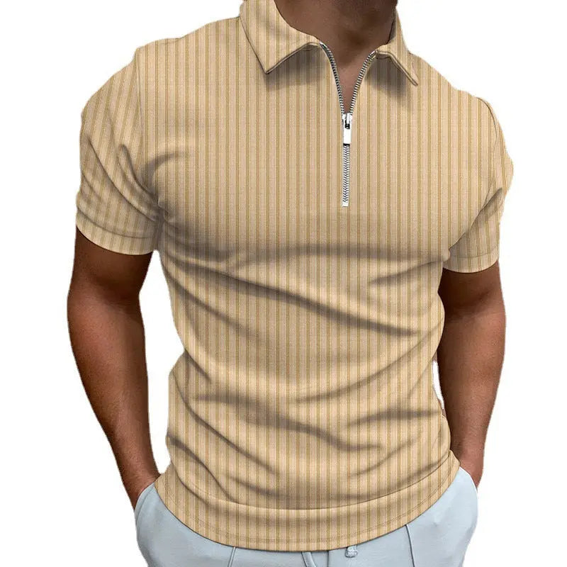 Polo shirt zipper striped men's polo shirt T-shirt