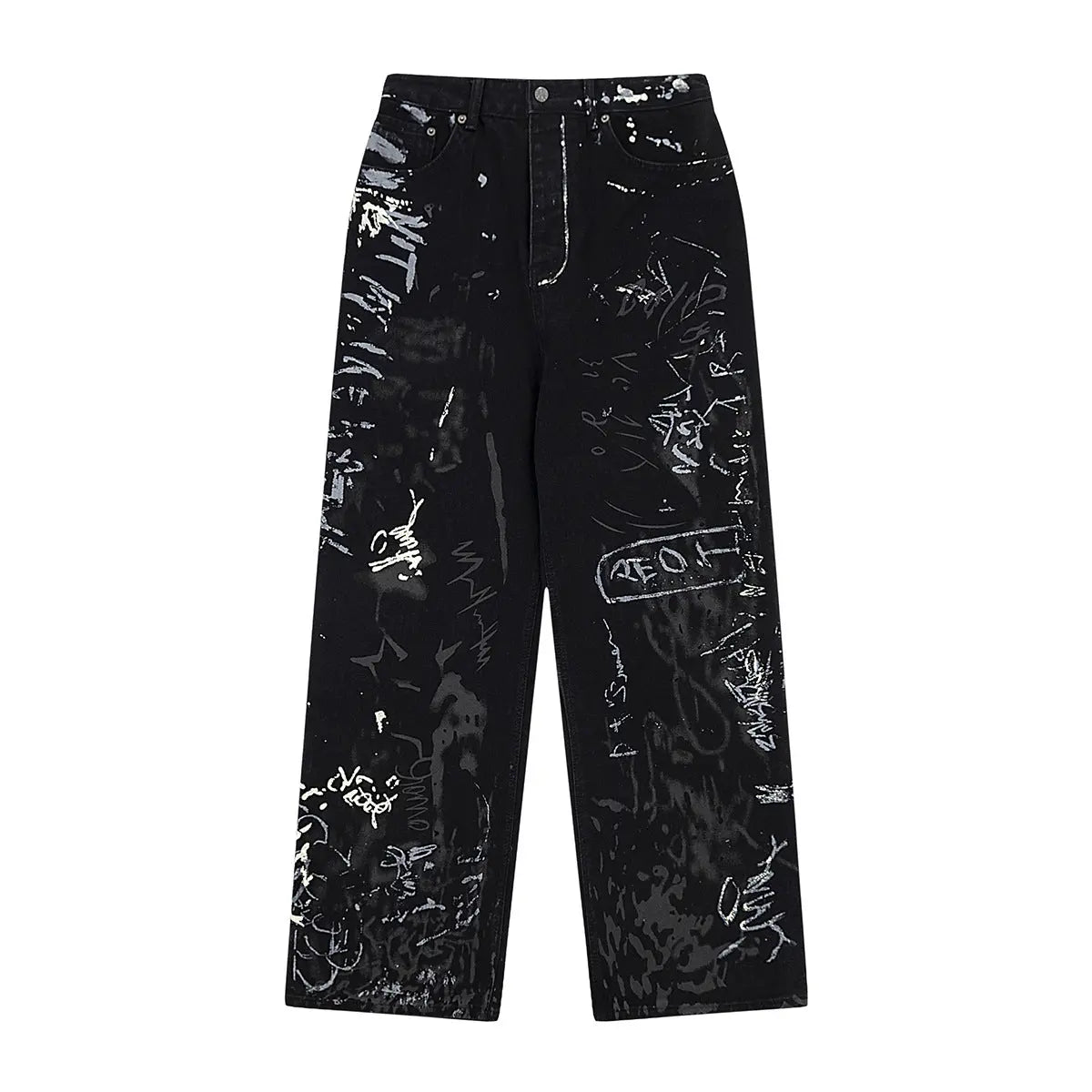 Graffiti washed denim jeans for men and women