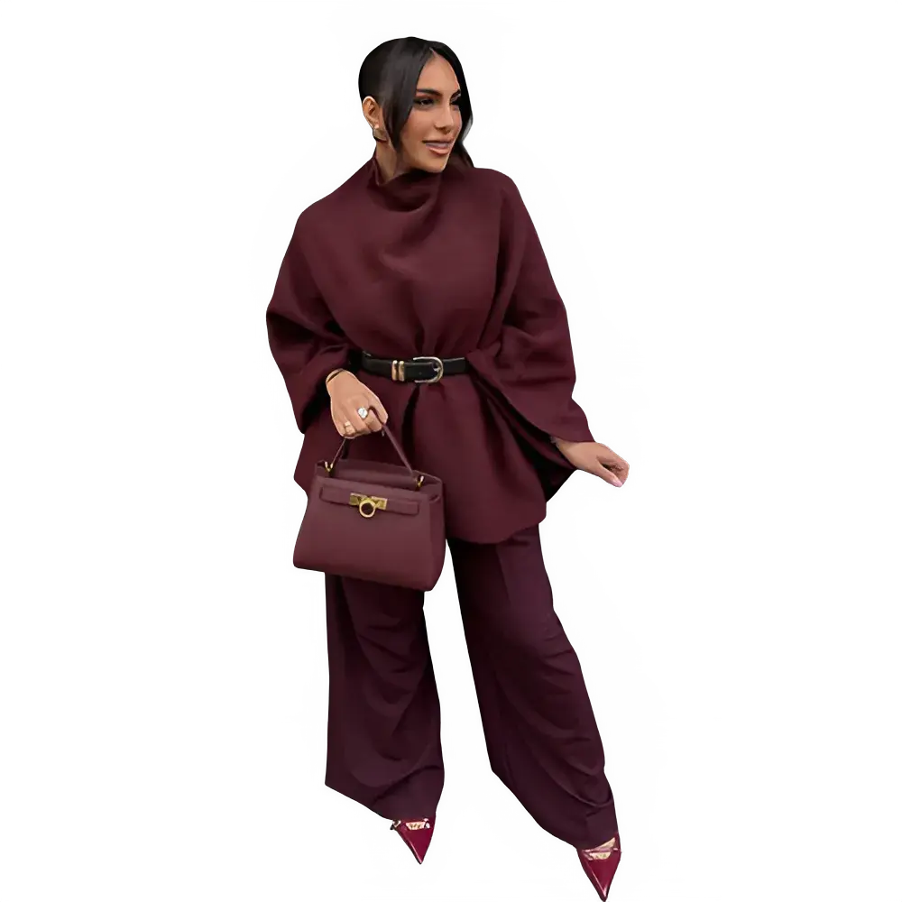 Loose Burgundy Cloak Cape Sweater Women Knit Turtleneck Loose Raglan Sleeve Pullovers Female 2024 Autumn Lady Asymmetric Outwear