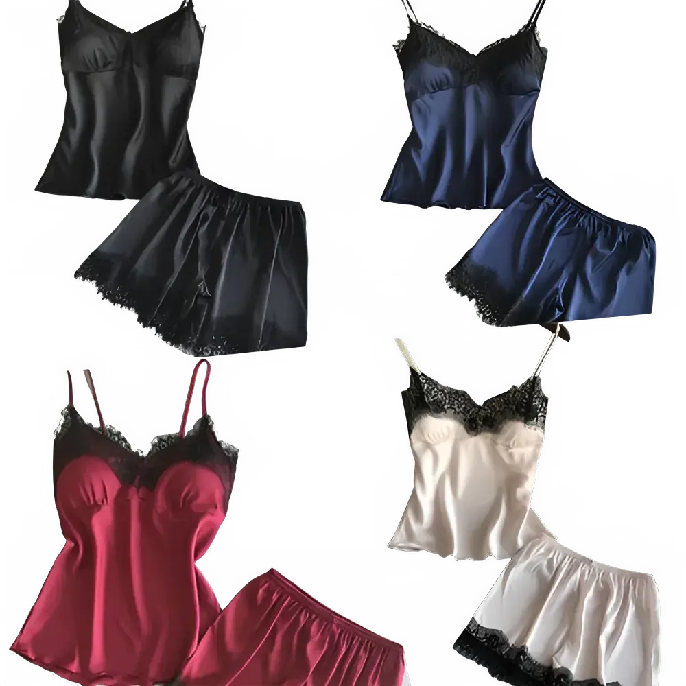 V-Neck Lace Pajamas for Women - Casual Elegance