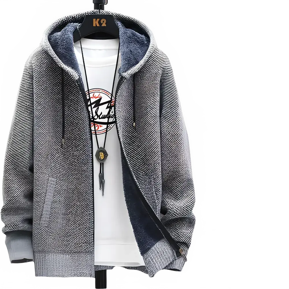 Men's Hooded Fleece Lined Cardigan Sweater