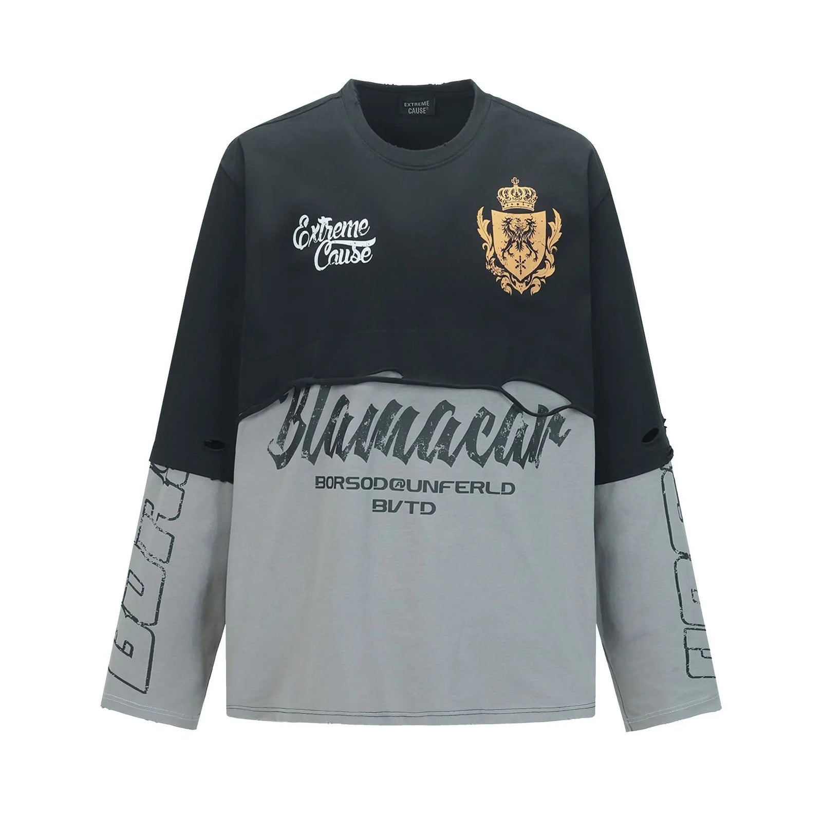 Color blocked fake two-piece hoodie