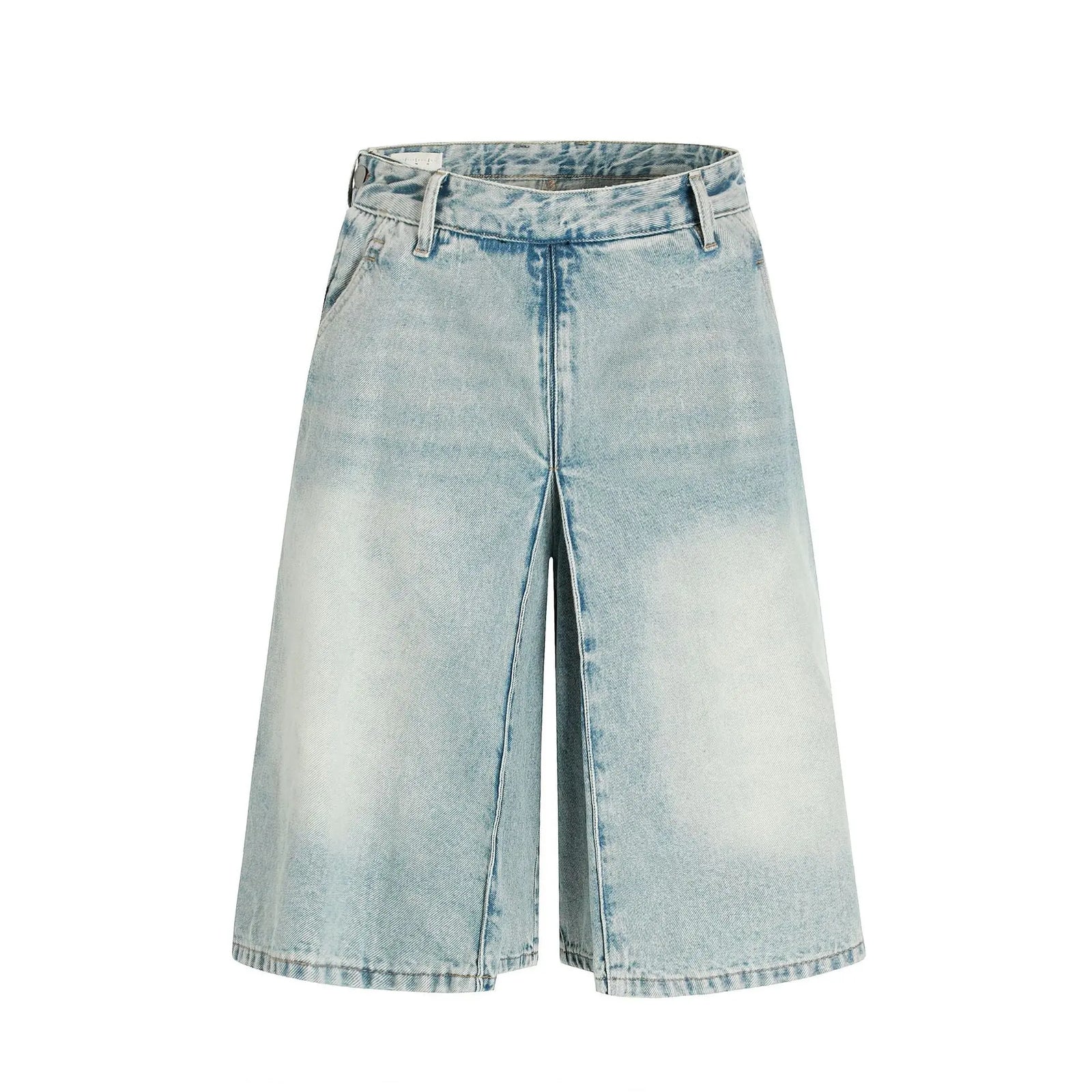 Washed Blue A-Line Straight Loose Denim Shorts for Men and Women