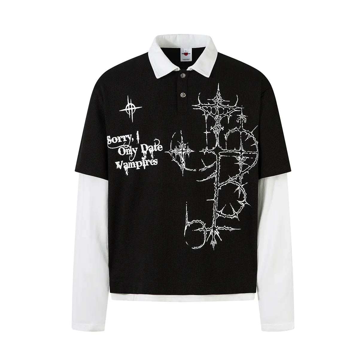 Fake Waffle Collar T-Shirts with Long Sleeves