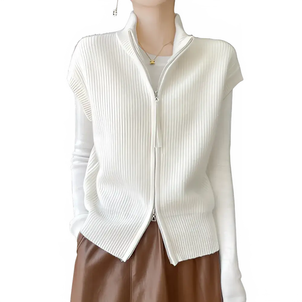 Chic Merino Wool Zipper Cardigan for Women