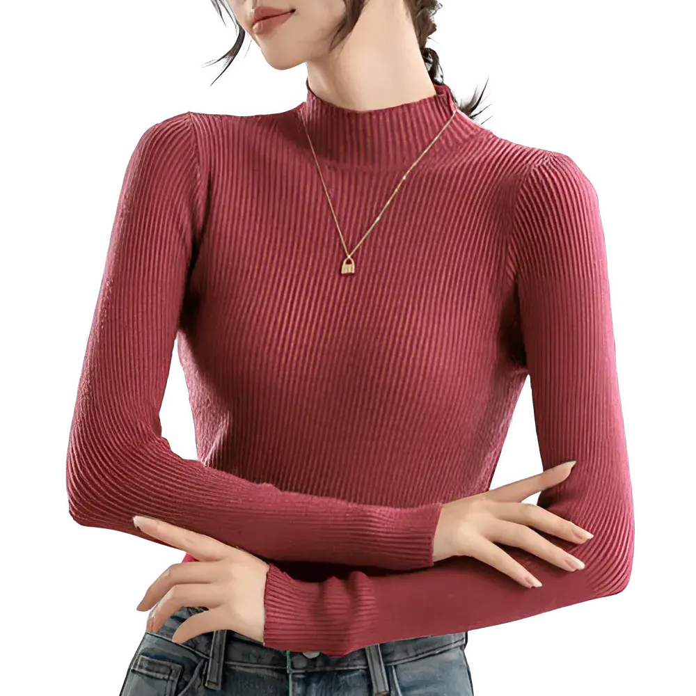 High Collar Winter Knit Pullover for Women