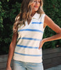 Sky Blue Stripe Split V Neck Collared Ribbed Sweater Vest Dear-Lover Dropshipping