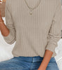 Jet Stream Ribbed Texture Round Neck Long Sleeve Rounded Hem Knit Top Markonline