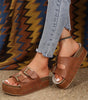 Chestnut Dual Buckle Studded Platform Sandal Slippers Dear-Lover Dropshipping