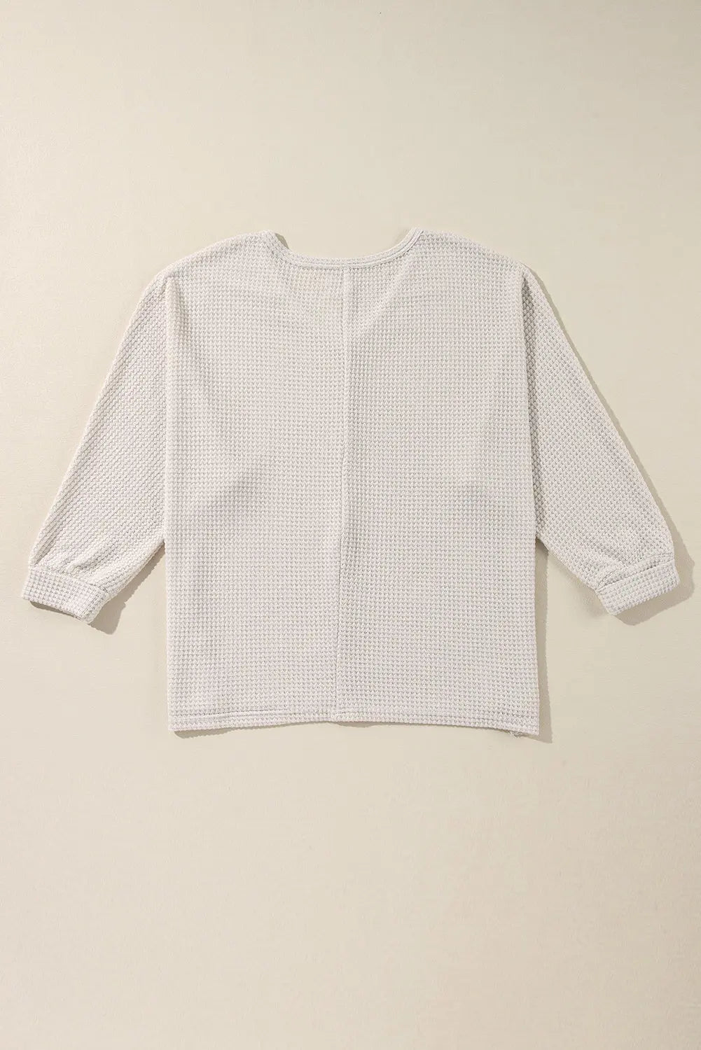 White Waffle Knit Side Slits Loose Fit V Neck Top Dear-Lover Dropshipping