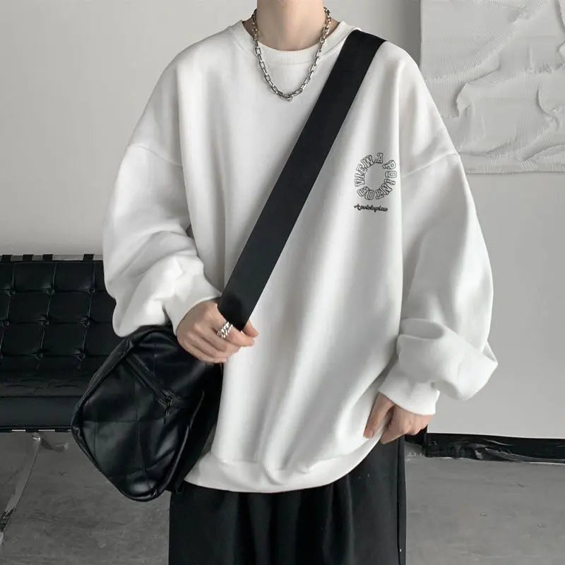 Factory Direct Supply Round Neck Hoodless Sweatshirt Men INS Autumn WinterStreet Style Loose Casual Fleece Lined Thick Outerwear eprolo