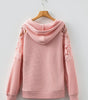 Gossamer Pink Lace Patchwork Raglan Sleeve Kangaroo Pocket Waffle Hoodie Dear-Lover Dropshipping