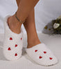 White Heart Shape Embroidered Slip On Plush Slippers Markonline