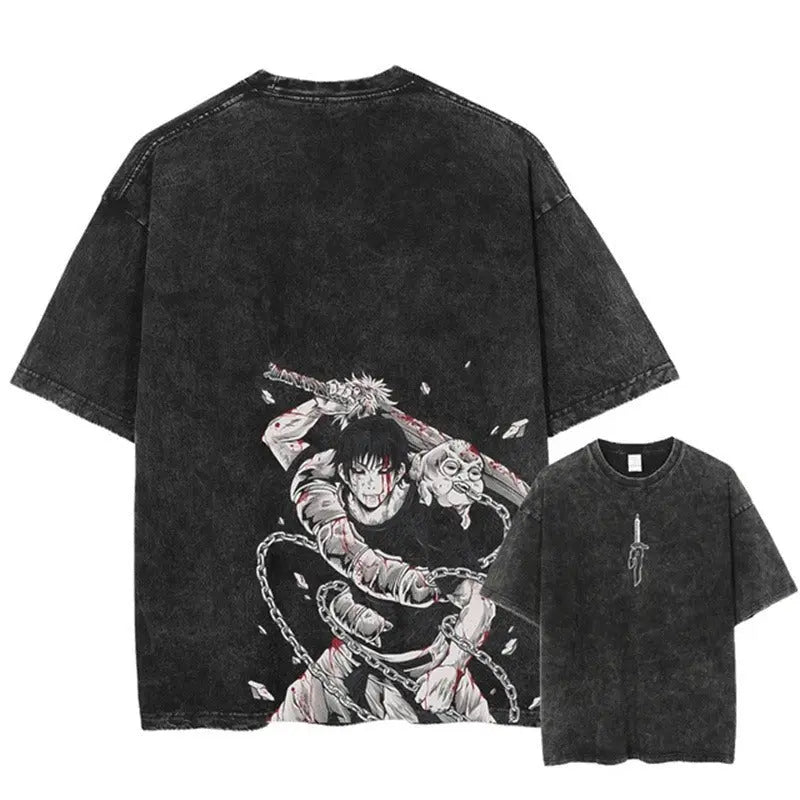 Anime Printed Streetwear Vintage Washed T-shirt Men Harajuku Markonline