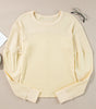 Beige Thermal Knit Patchwork Exposed Seam Long Sleeve Top Markonline