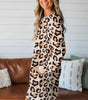 Khaki Leopard Long Sleeve Shift T Shirt Dress with Pockets Markonline