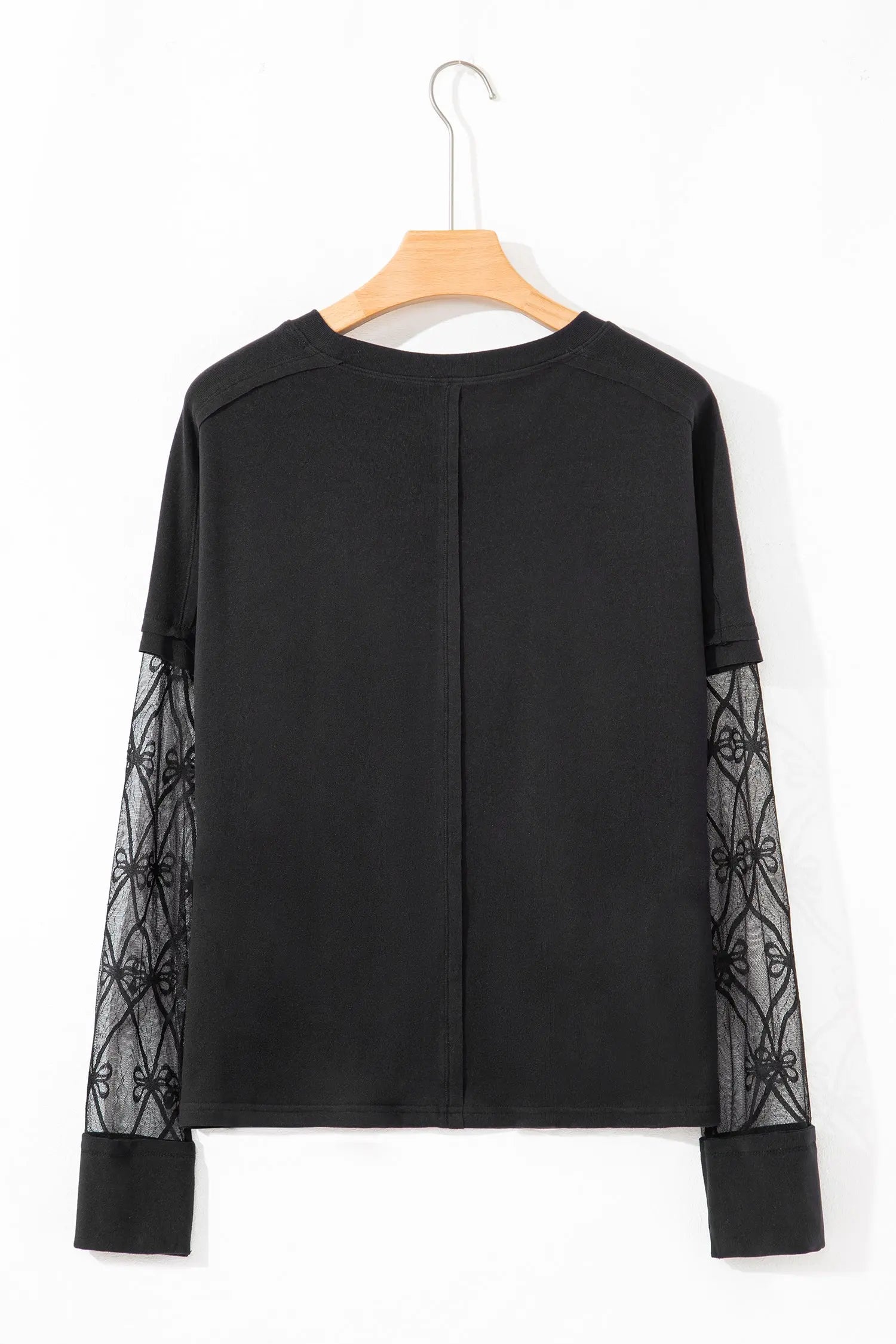 Black Solid Color Bow Textured Patchwork Long Sleeve Tee Dear-Lover Dropshipping