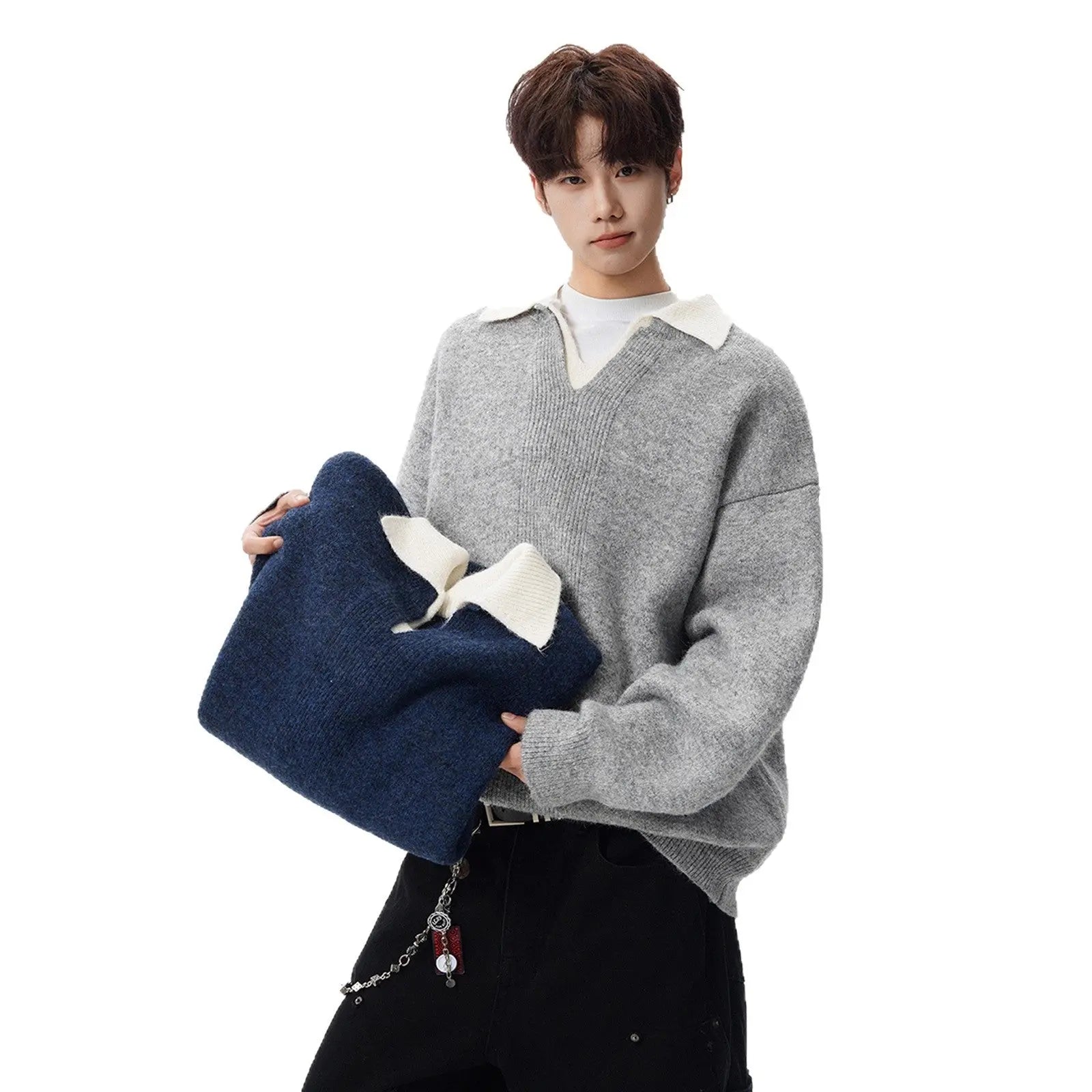 Heavyweight Casual Collar Knit Sweater for Men and Women, Winter Vintage Two-Tone Knitwear High-End Warm Couple's Base Layer Sweater Markonline