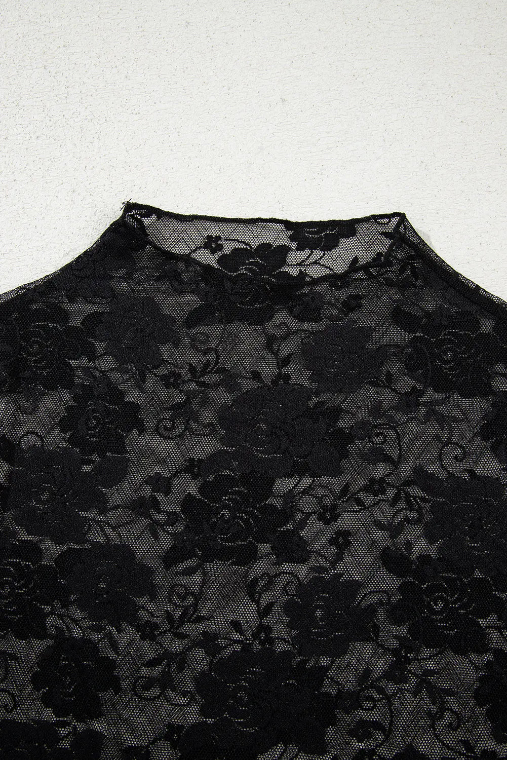 Black Sheer Floral Lace Mesh Mock Neck Long Sleeve Top Dear-Lover Dropshipping