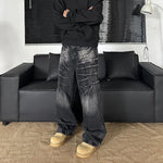 Vintage washed vintage lightning patterned jeans for men Markonline