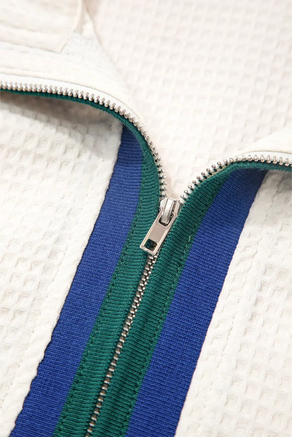 White Waffle Textured Contrast Polo Neck Zip up Jumper Dear-Lover Dropshipping