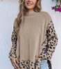 Khaki Leopard High Neck Side Slit Oversized Sweater Dear-Lover Dropshipping