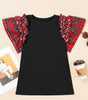 Black Plaid Pearl Ruffle Short Sleeve Loose T Shirt Markonline