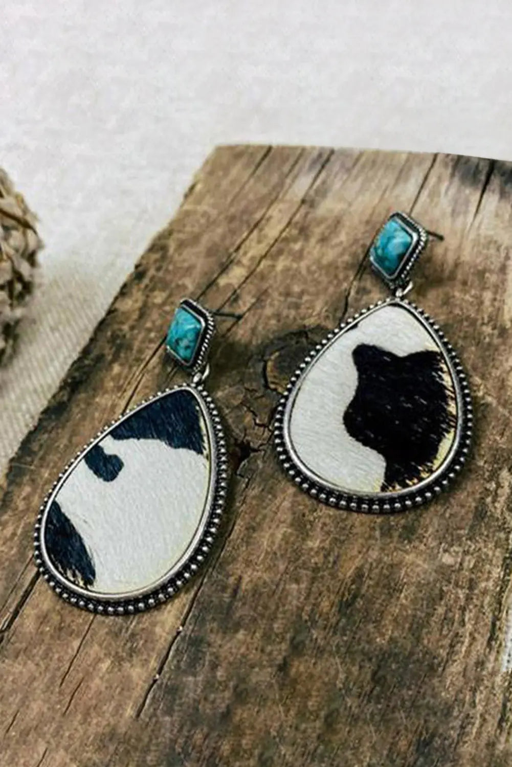 Black Cow Print Turquoise Drop Earrings Dear-Lover Dropshipping