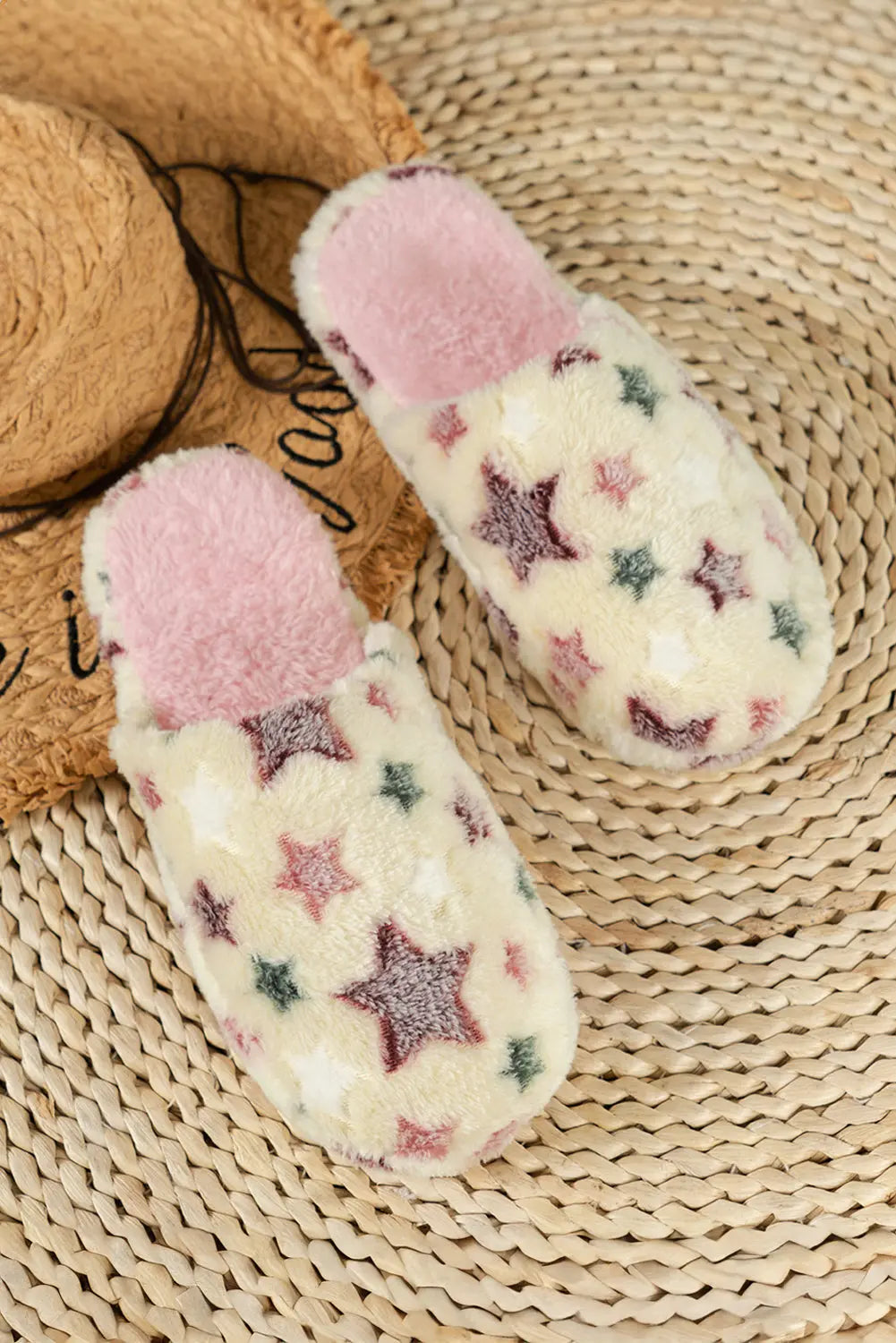 Beige Star Pattern Plush Home Slippers Dear-Lover Dropshipping