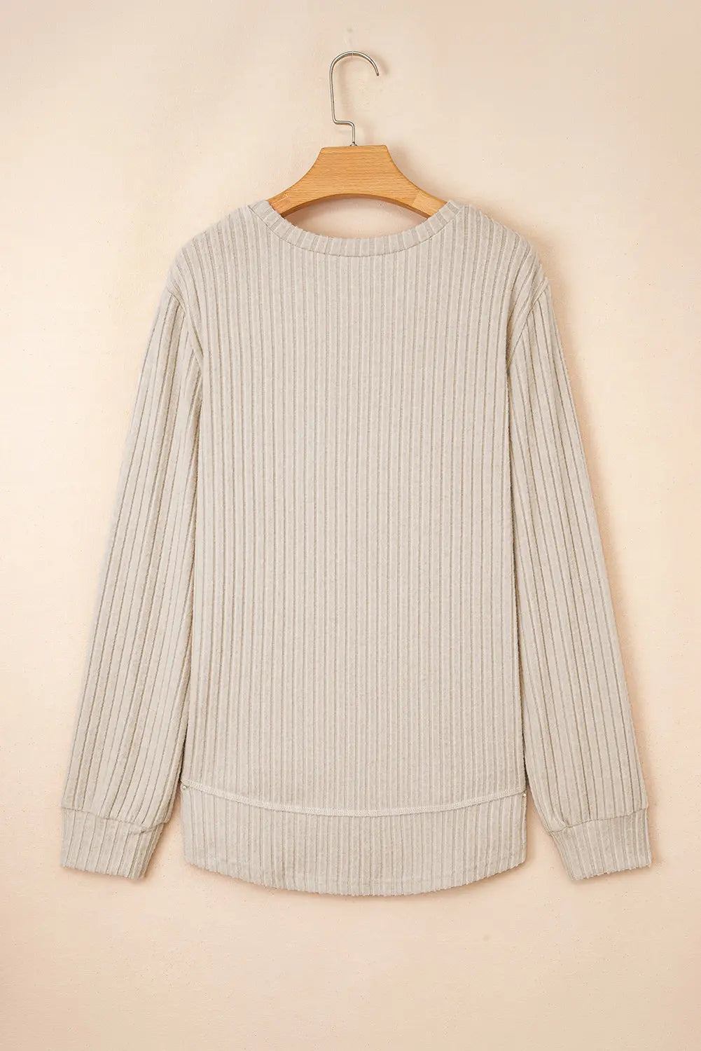 Jet Stream Ribbed Texture Round Neck Long Sleeve Rounded Hem Knit Top Markonline