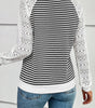 Black Stripe Textured Knit Contrast Hollowed Lace Patchwork Long Sleeve Top Dear-Lover Dropshipping