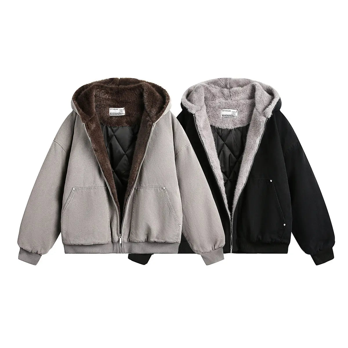 Haired collar hooded cotton jacket for men and women eprolo