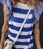 Sky Blue Stripe Contrast Ruffled Sleeve T-shirt Dress Markonline