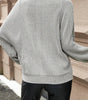 Gray Ribbed Knit Round Neck Long Lantern Sleeve Top Dear-Lover Dropshipping