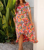 Rose Summer Plant Print Surpliced V Neck Ruffled Asymmetric Slit Wide Short Sleeve Maxi Dress Markonline