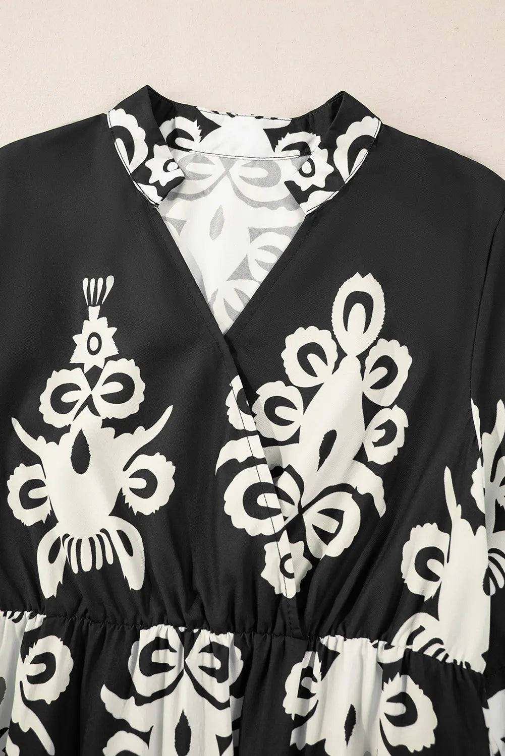 Black Western Geometric Print 3/4 Sleeve Loose Midi Dress Markonline