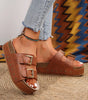 Chestnut Dual Buckle Studded Platform Sandal Slippers Dear-Lover Dropshipping