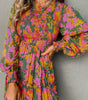 Multicolour Floral Print Long Sleeve Smocked Ruffled Mini Dress Markonline