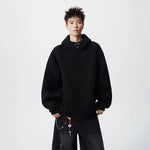 Heavyweight Half-High Neck Button-Up Hooded Sweatshirt Men's Autumn Winter Fashion Brand Loose Versatile Fleece-Lined Thick Hoodie Jacket Markonline