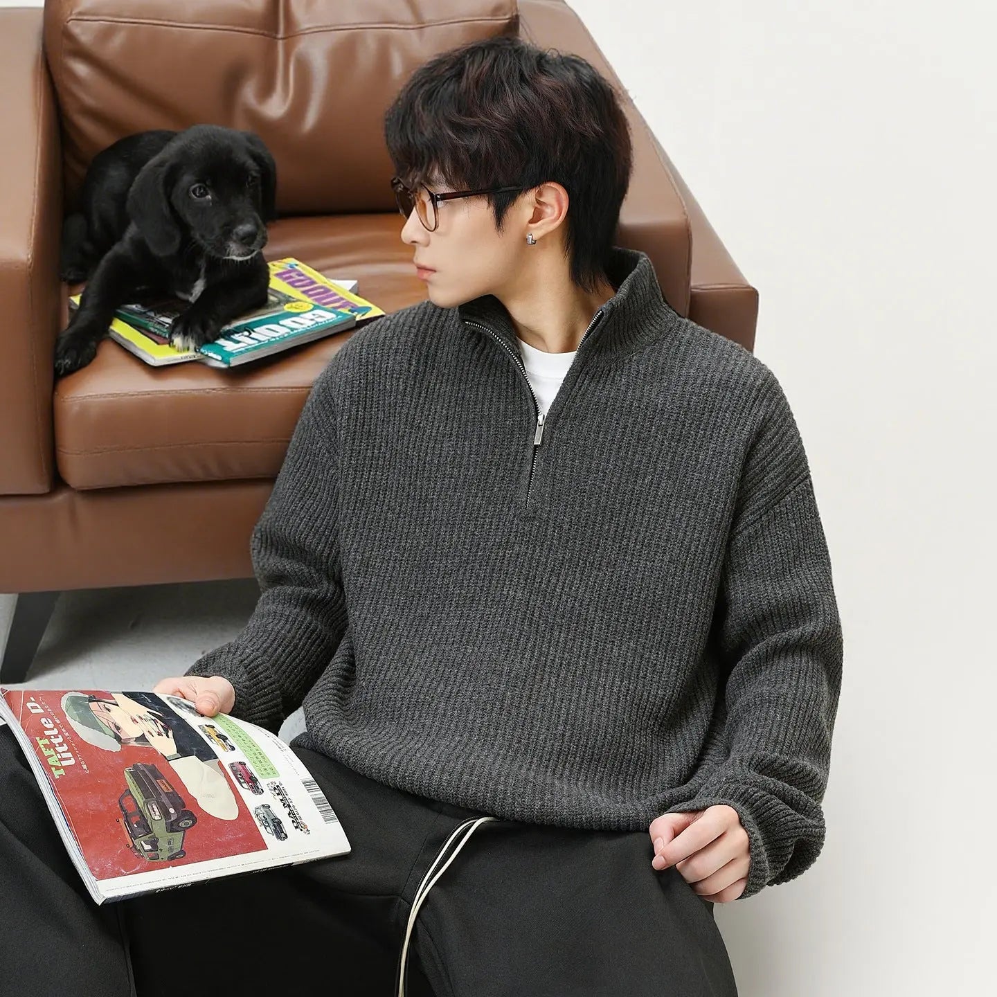 Half zip stand up collar sweater for men Markonline