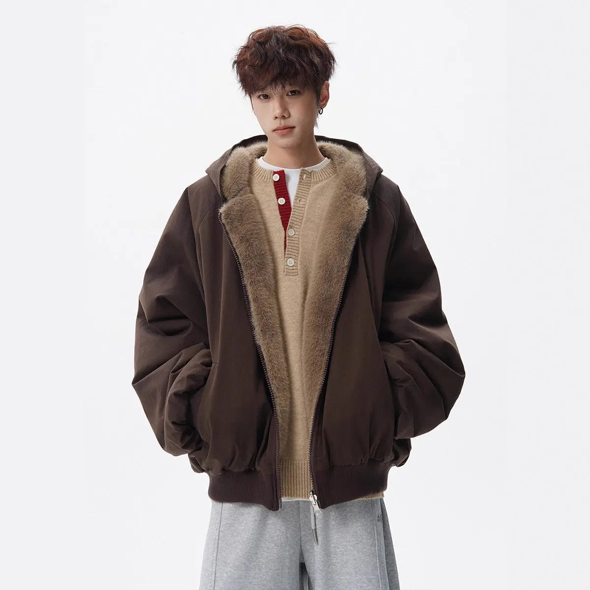 Mountain Hawk Fleece Lined Hooded Cotton Coat for Men, Winter New Fashion Brand Loose Retro Thick Warm Cotton Jacket