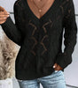 Black Hollow Out Knit V Neck Drop Shoulder Sweater Dear-Lover Dropshipping