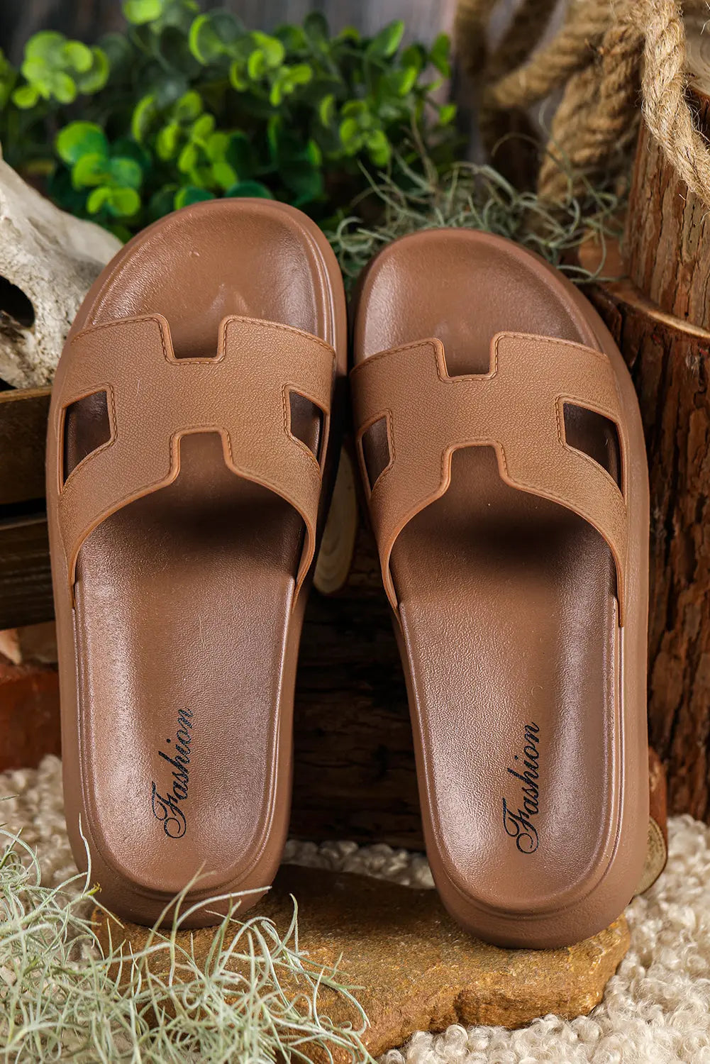 Chestnut Cutout Design Open Toe Platform Slippers (Run Small, Size Up) Dear-Lover Dropshipping