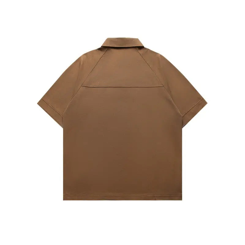 Label washed loose fitting raglan polo shirt