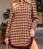 Red Plaid Print Ruffled Long Sleeve Patchwork Hem Mini Shirt Dress Markonline
