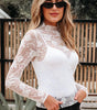 White Sheer Floral Lace Mesh Mock Neck Long Sleeve Top Dear-Lover Dropshipping