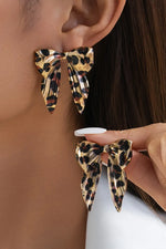Gold Leopard Print Bow Knot Shape Plated Alloy Earrings Dear-Lover Dropshipping