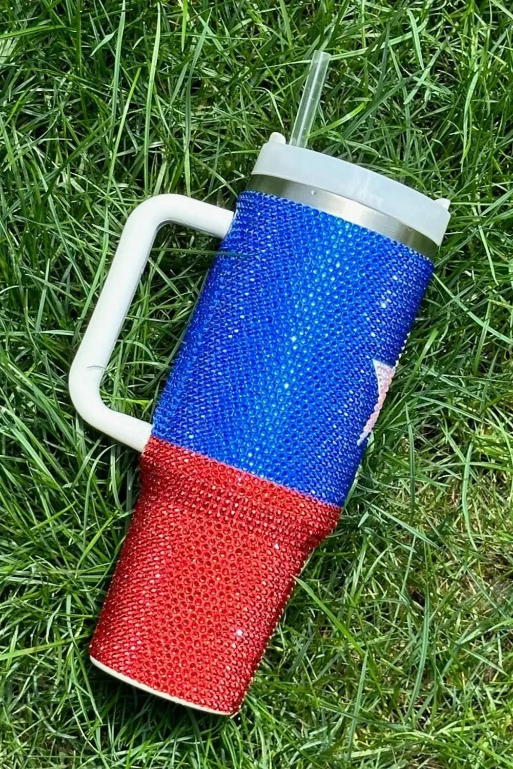 Dark Blue American Flag Star Full Rhinestone Handle Tumbler 40oz Dear-Lover Dropshipping