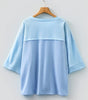 Light Blue Flower Patched Exposed Seam Bracelet Sleeve Oversized T Shirt Dear-Lover Dropshipping