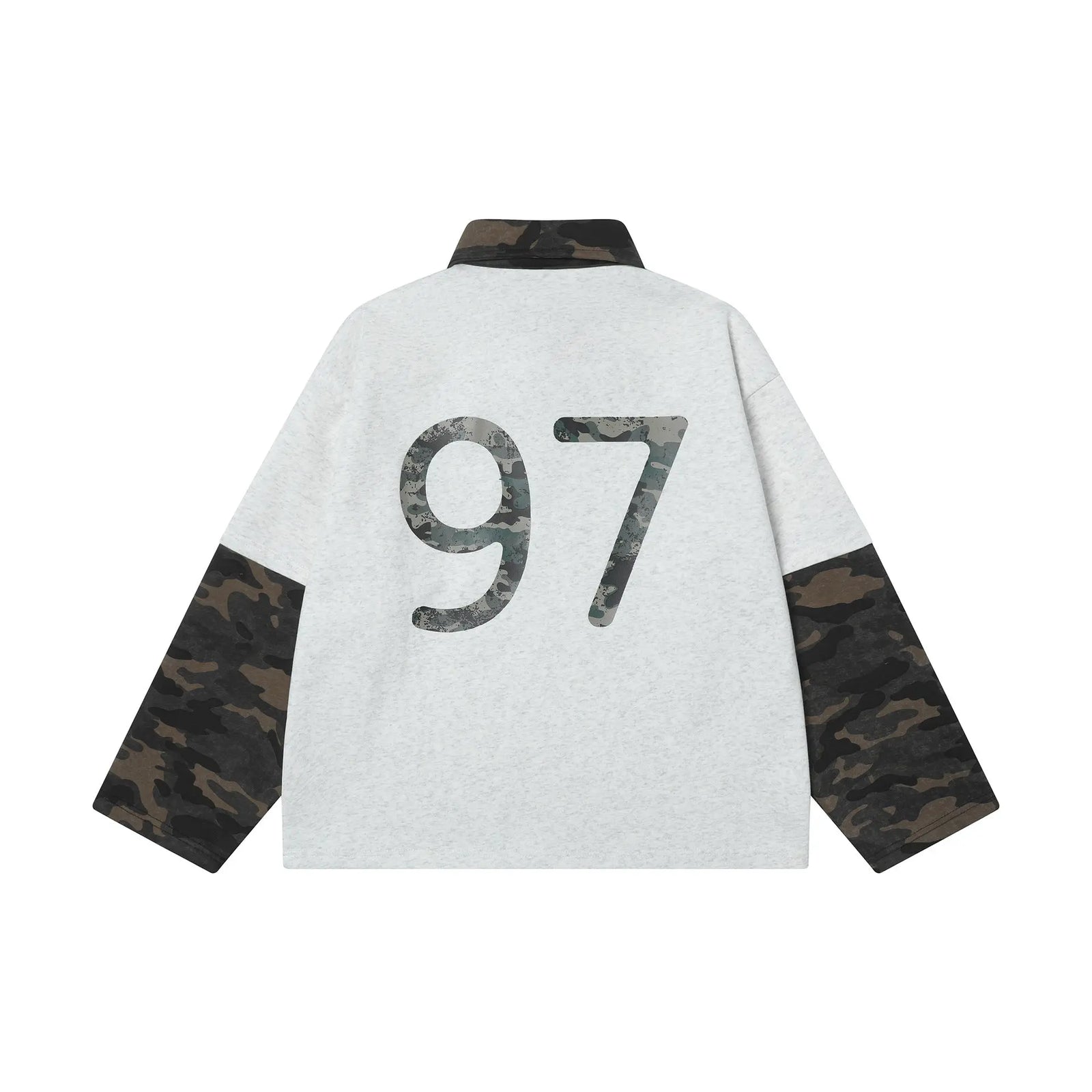 Retro camouflage color blocked fake two-piece lapel polo shirt